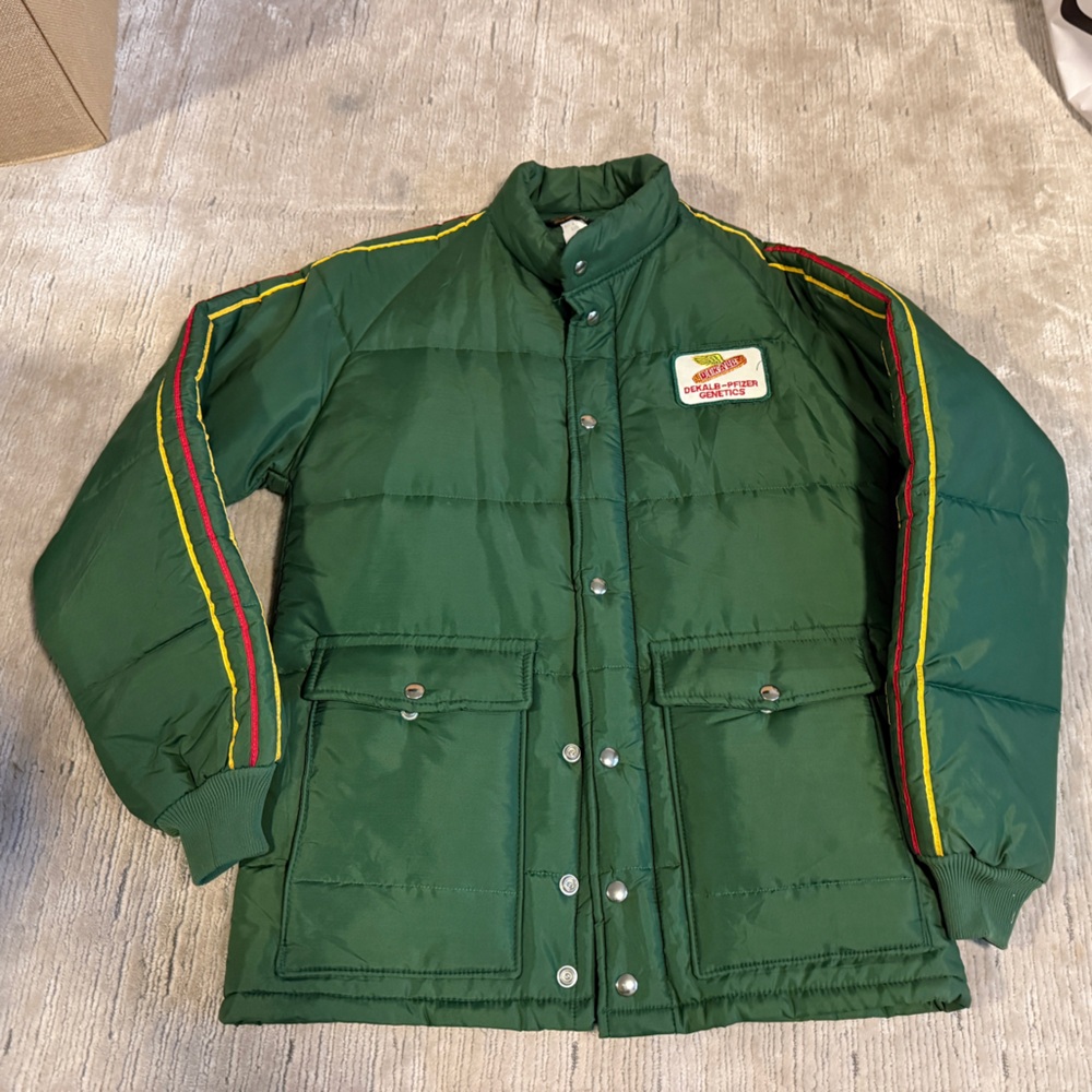 Swingster vintage Green Puffer Jacket with Stripe Detail
